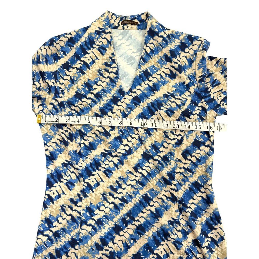 J. Mclaughlin Catalina Cloth Dress 3/4 Sleeve Blue Cream Abstract Print Size S - Picture 5 of 8